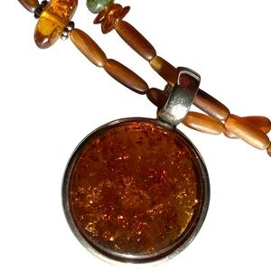 Honey Baltic Amber Medallion 925 Sterling Necklace Made In Thailand by Artisans.